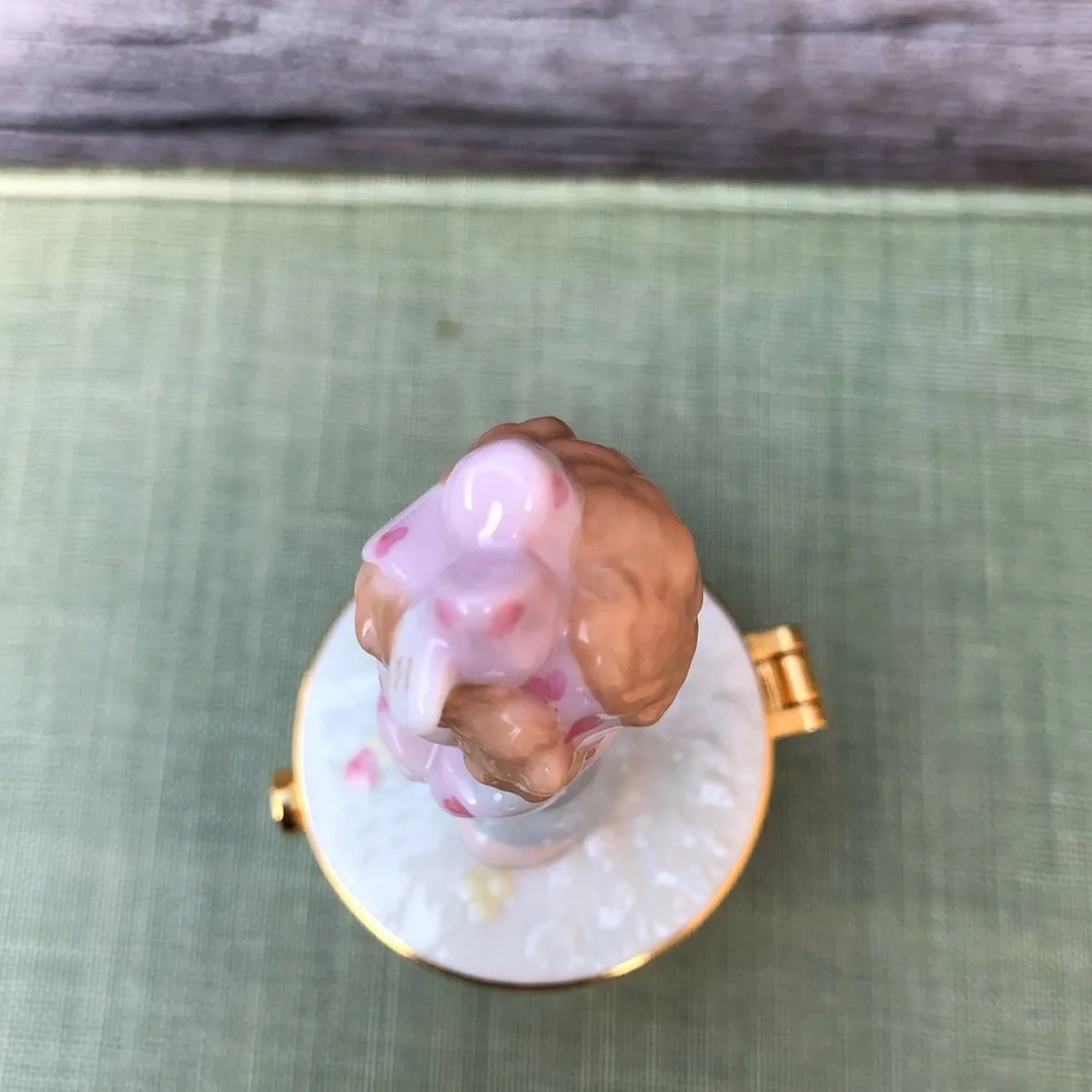 Precious Moments Pink and Gold Trinket Box tooth fairy Pill box Sad eyes Hinged - Picture 6 of 10